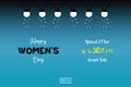 Happy women`s dayÃÂ ÃÂ  special offer. Lamp icon logo on social media post .ÃÂ  8 March International Women`s Day celebration